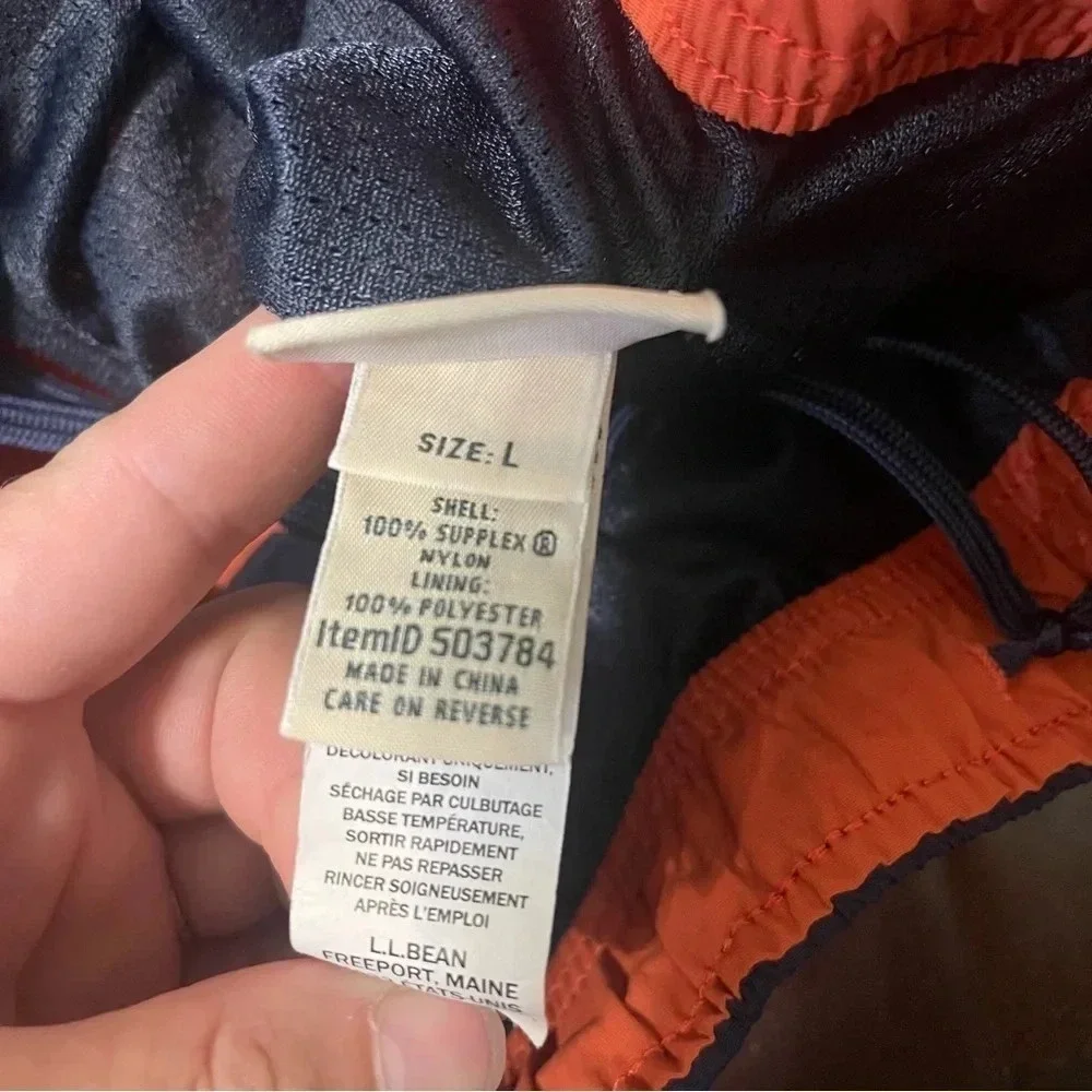 LL Bean Swimming Trunks Navy And Orange Striped Men’s Size Large Pockets Lined